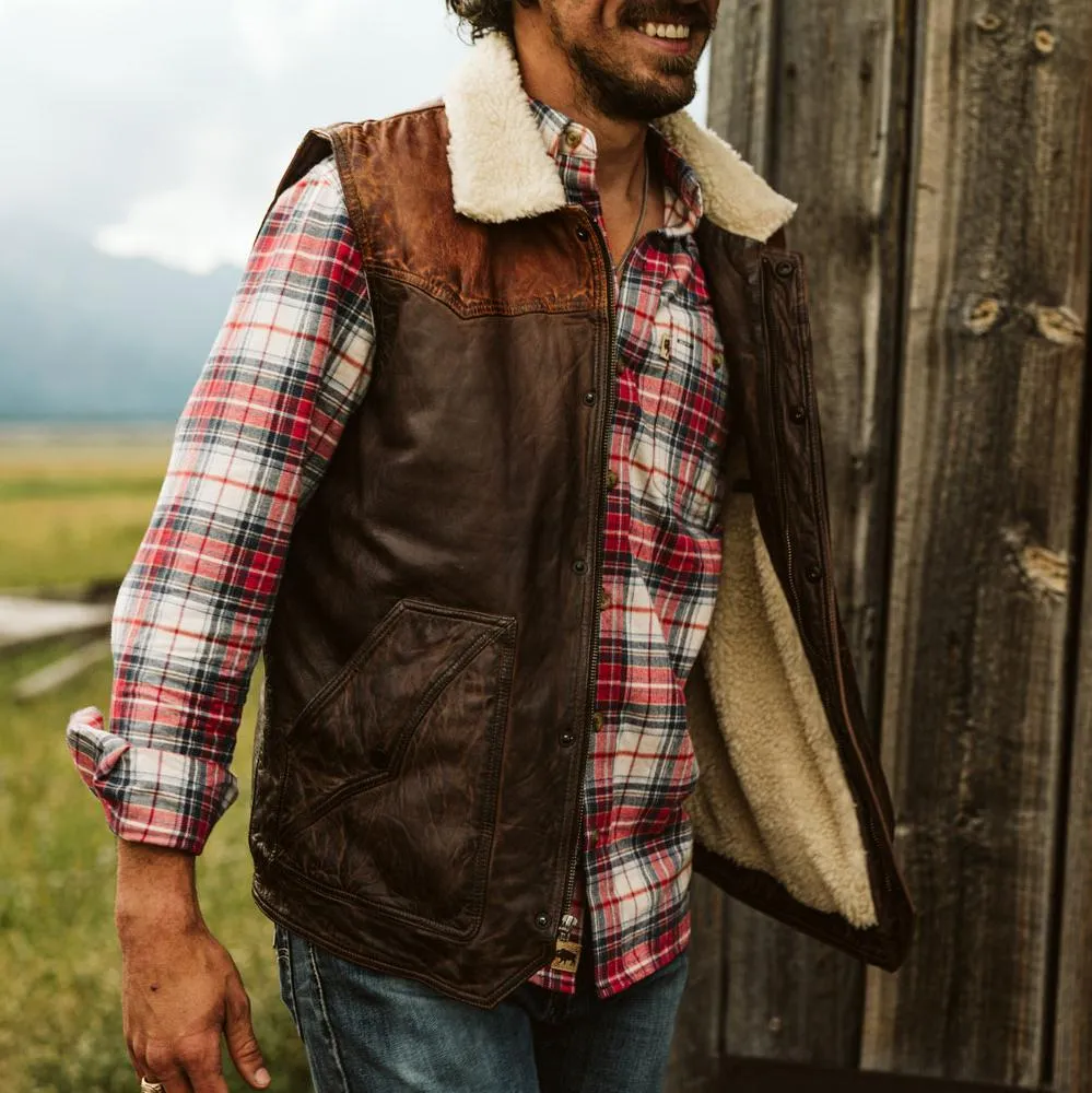 Jackson Leather Sherpa Vest | Tan & Brown