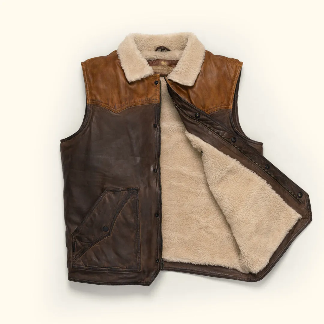 Jackson Leather Sherpa Vest | Tan & Brown