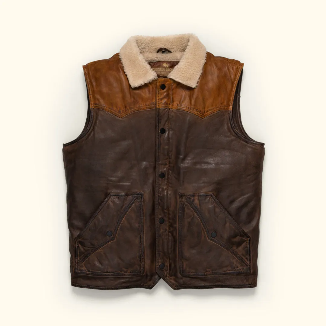 Jackson Leather Sherpa Vest | Tan & Brown