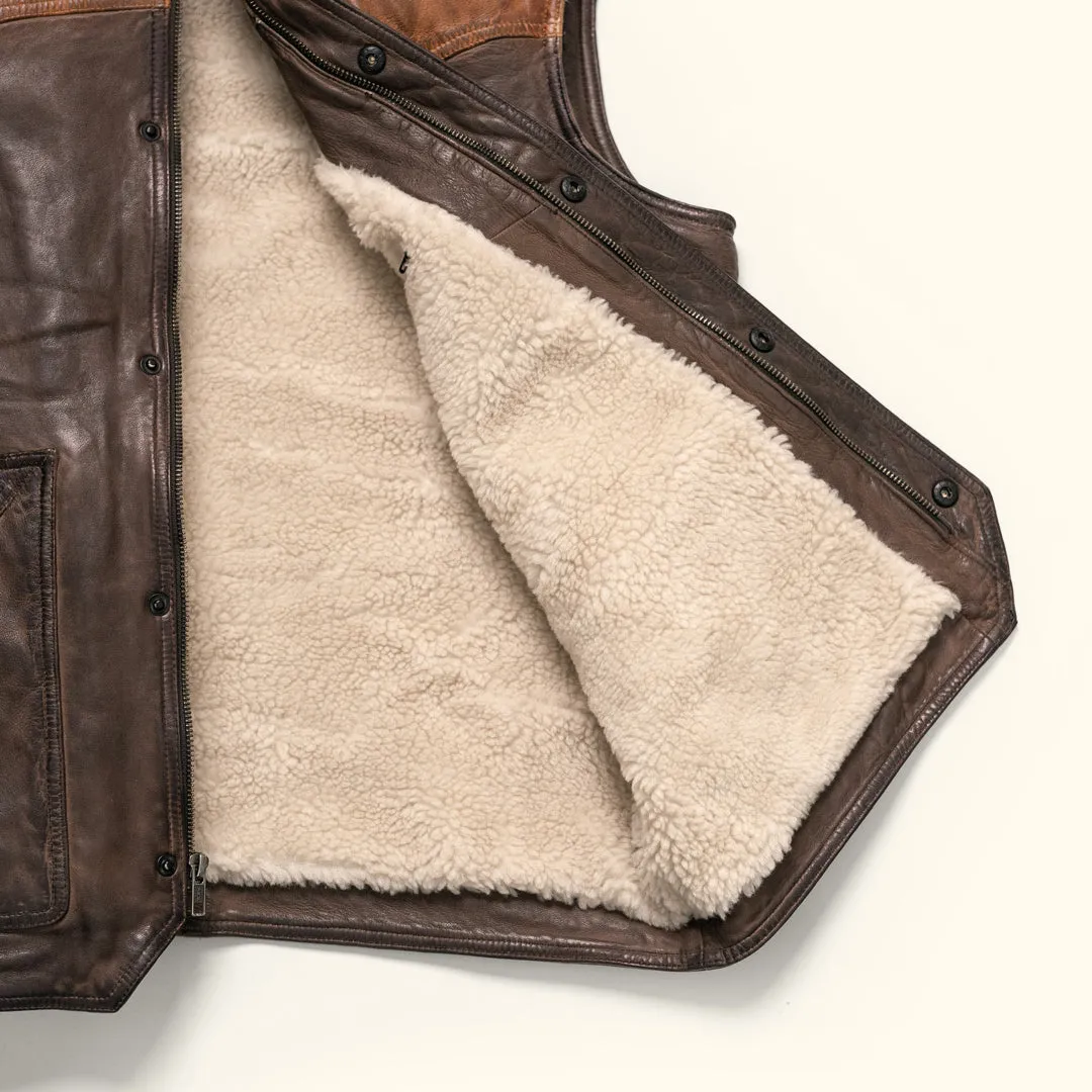 Jackson Leather Sherpa Vest | Tan & Brown