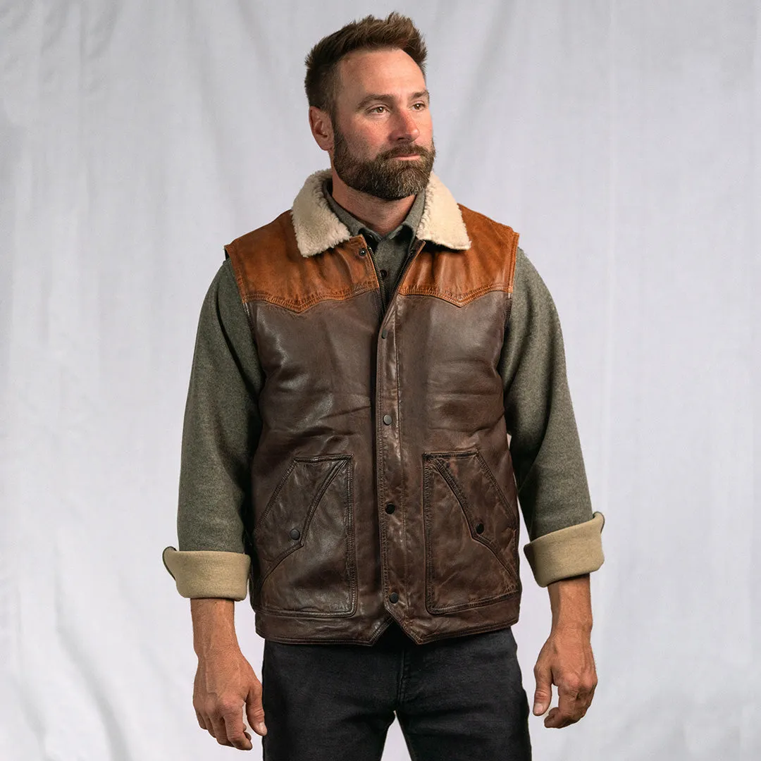 Jackson Leather Sherpa Vest | Tan & Brown