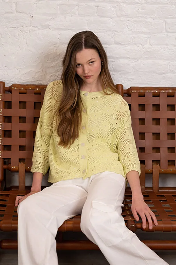 Jeff BOHO YELLOW OPENWORK CARDIGAN