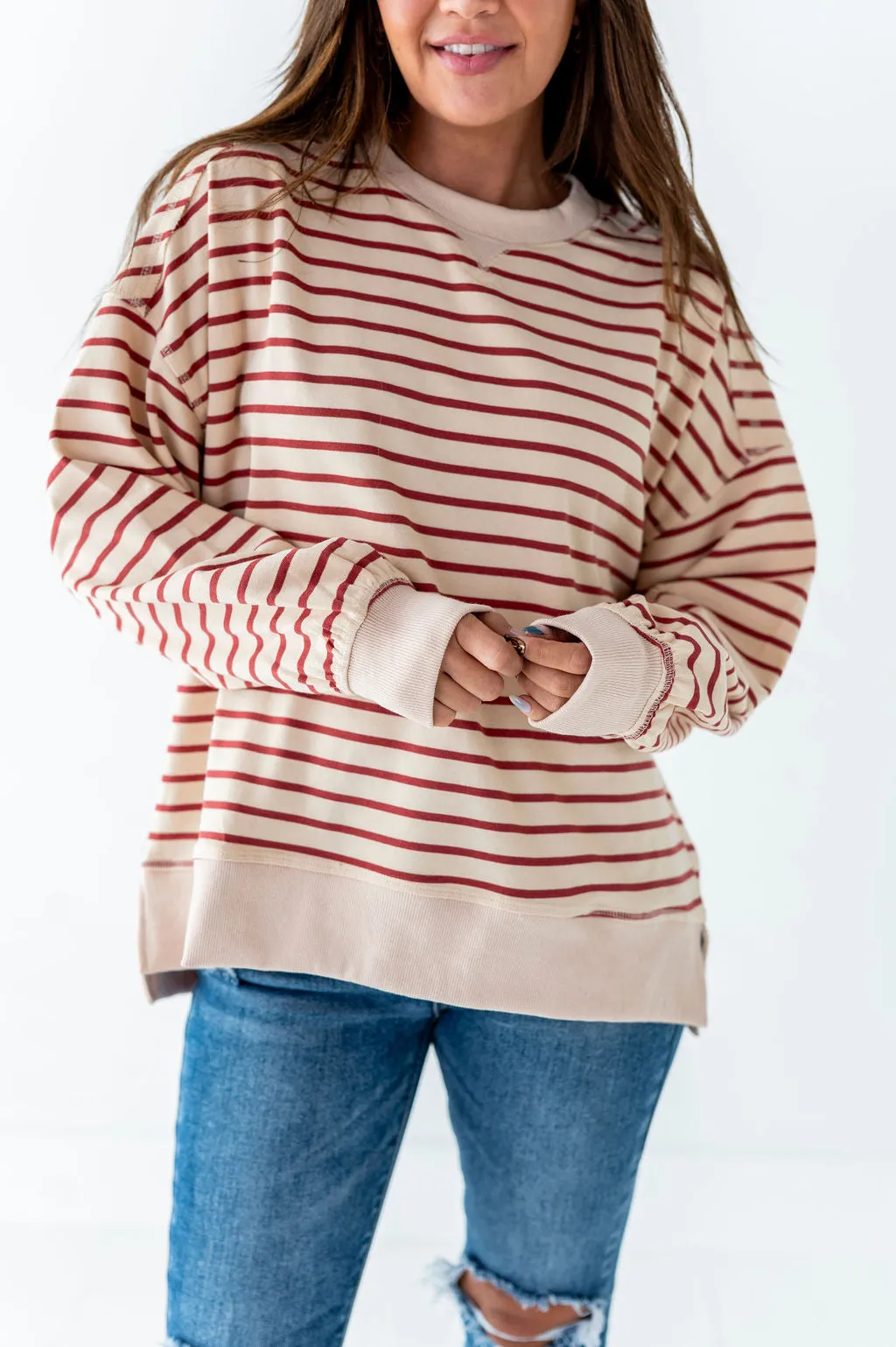 Kris Striped Sweater in Beige