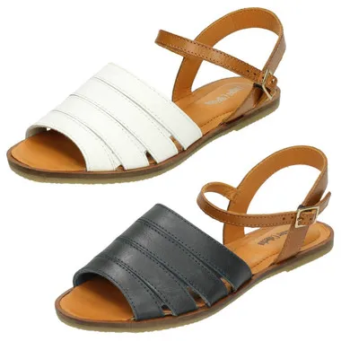 Ladies Leather Collection Flat Ankle Buckle Mules