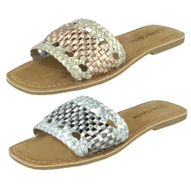 Ladies Leather Collection Flat Weave Mules - F0R0272