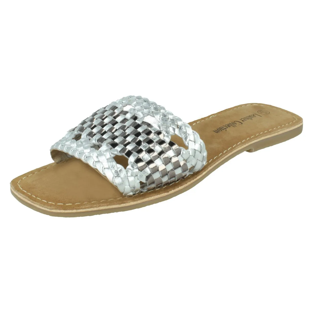 Ladies Leather Collection Flat Weave Mules - F0R0272