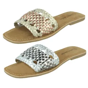 Ladies Leather Collection Flat Weave Mules - F0R0272