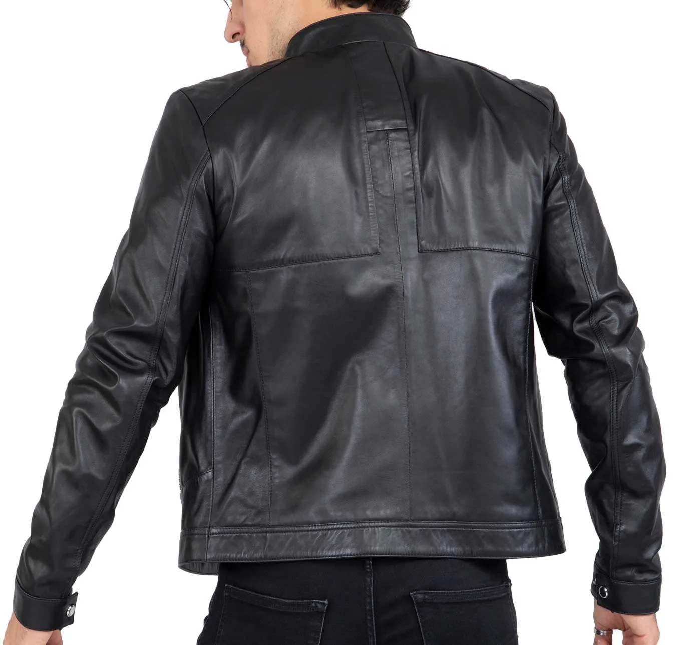 Lamb Leather Biker Jacket for Men with Four Pockets Regular Fit - B209