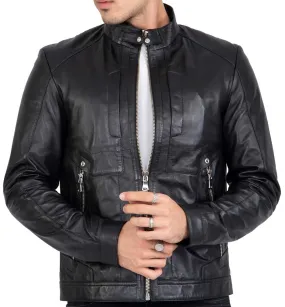 Lamb Leather Biker Jacket for Men with Four Pockets Regular Fit - B209