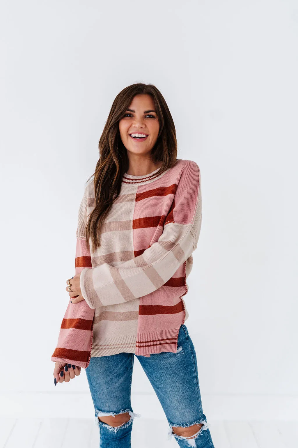 Laura Colorblock Sweater in Dusty Mauve