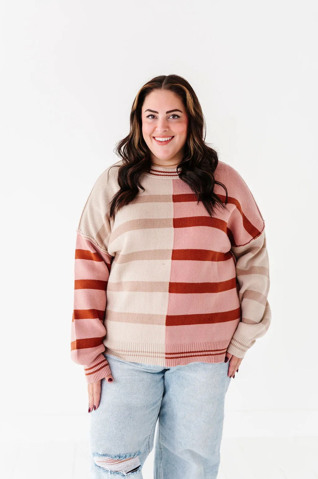 Laura Colorblock Sweater in Dusty Mauve