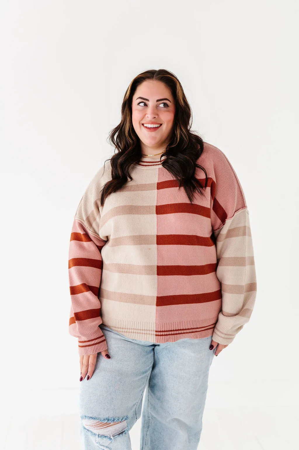 Laura Colorblock Sweater in Dusty Mauve