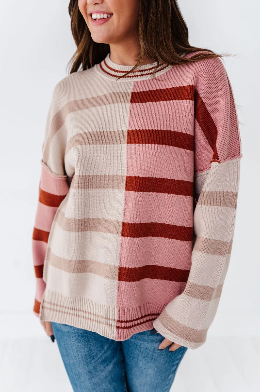 Laura Colorblock Sweater in Dusty Mauve