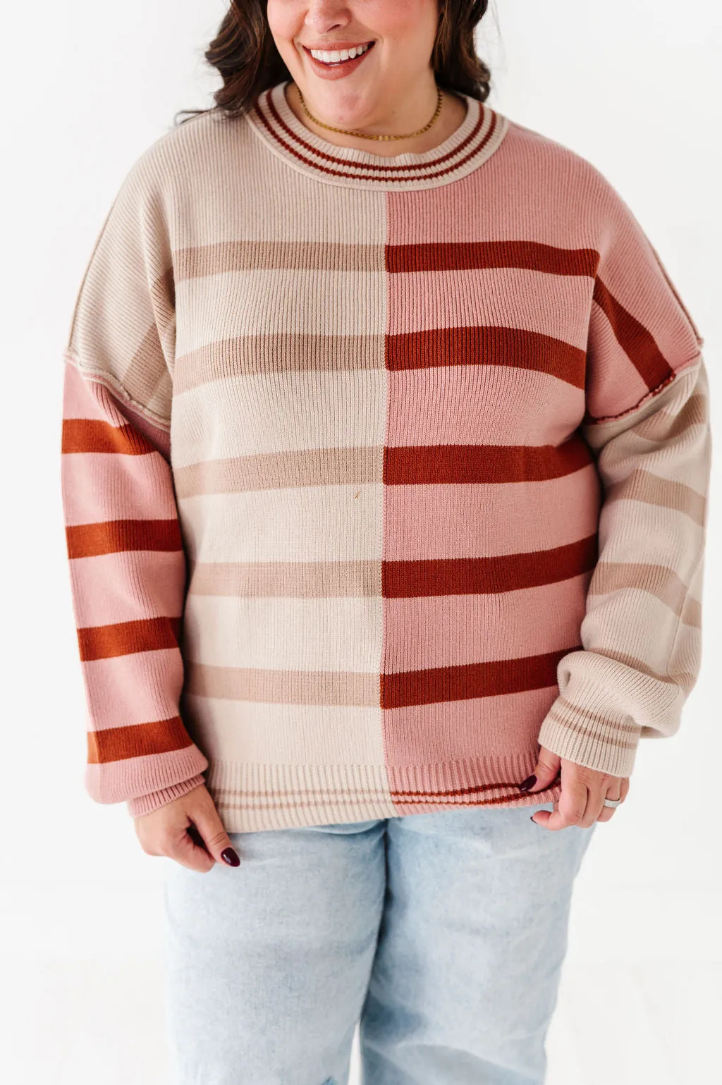 Laura Colorblock Sweater in Dusty Mauve