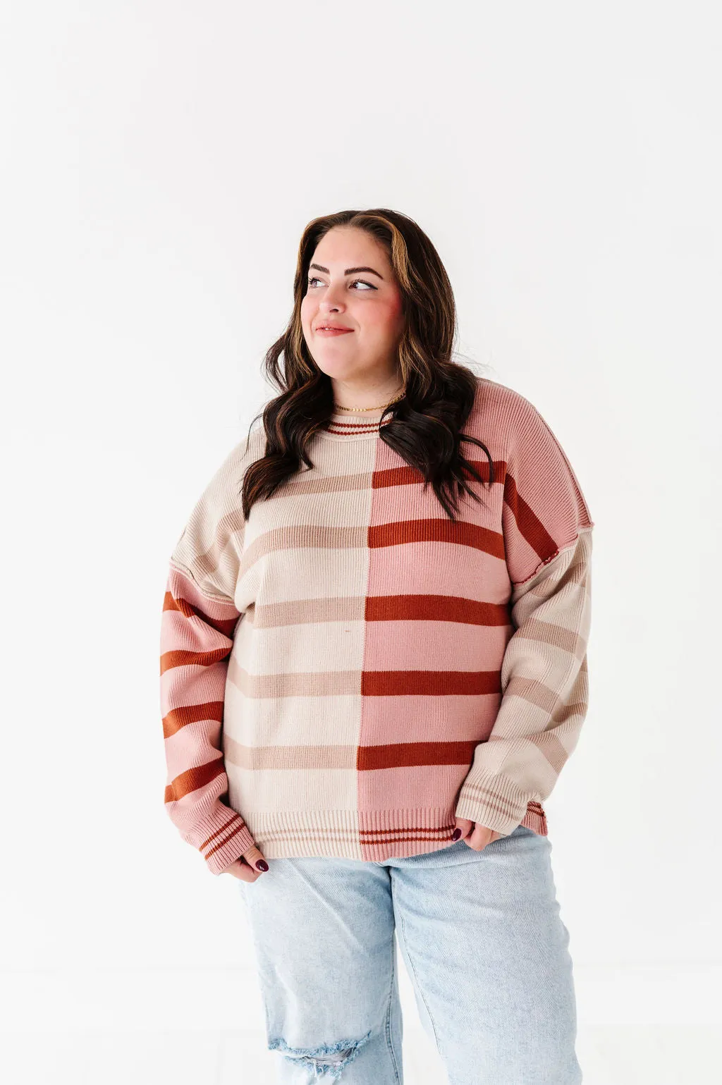 Laura Colorblock Sweater in Dusty Mauve