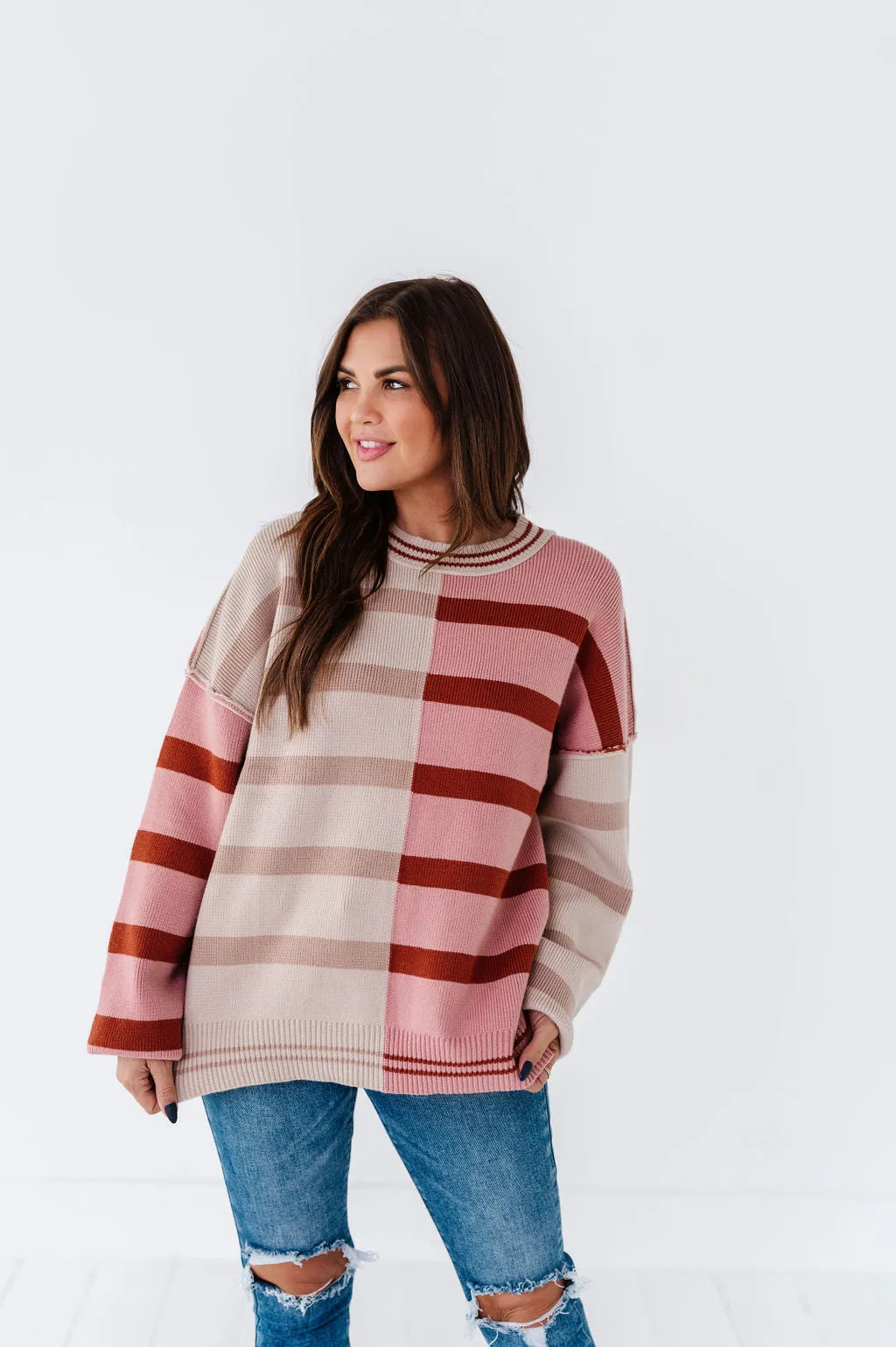 Laura Colorblock Sweater in Dusty Mauve