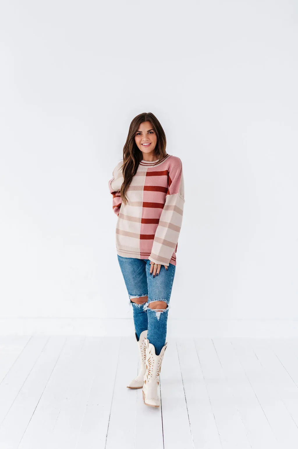 Laura Colorblock Sweater in Dusty Mauve