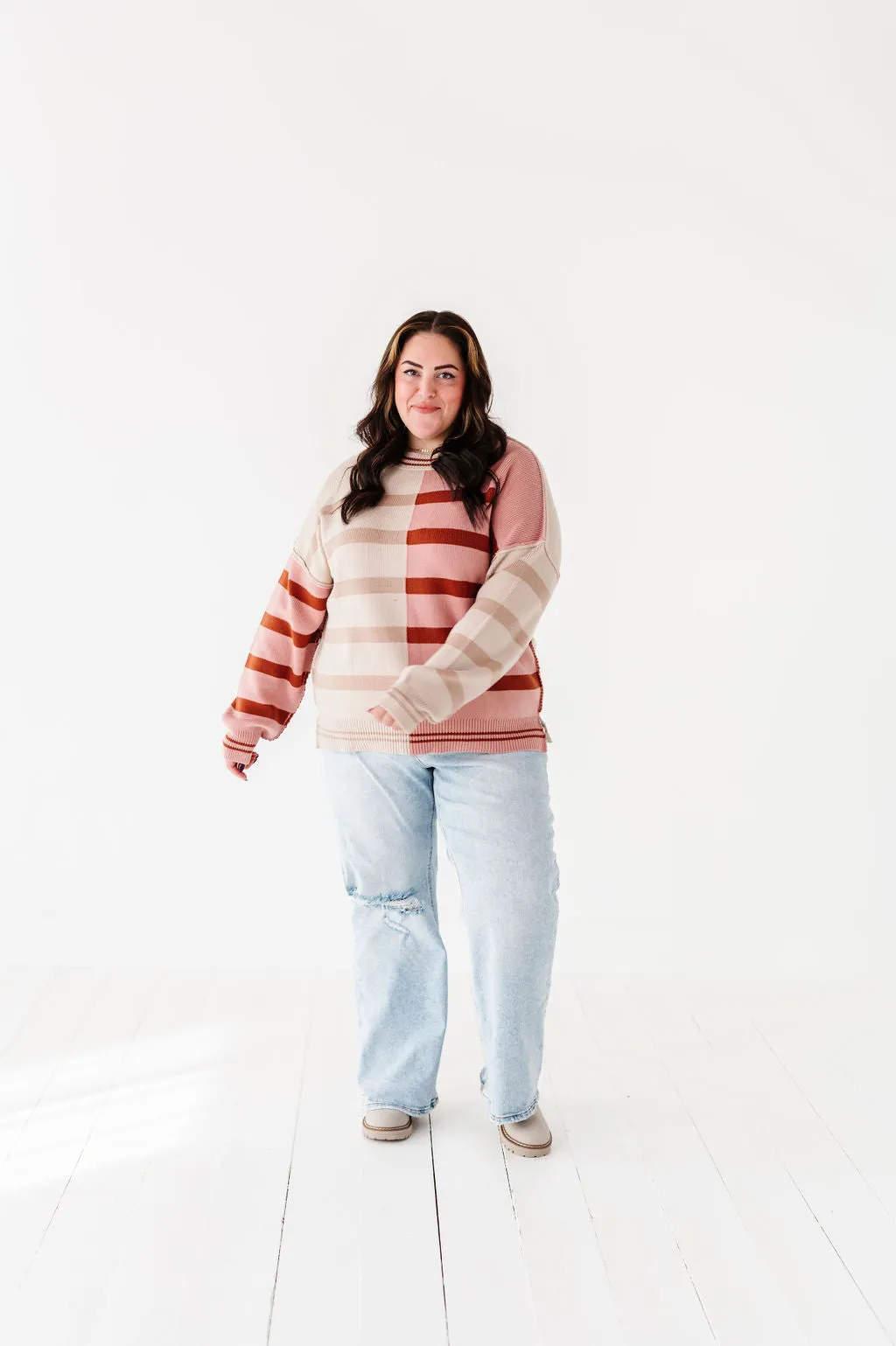 Laura Colorblock Sweater in Dusty Mauve