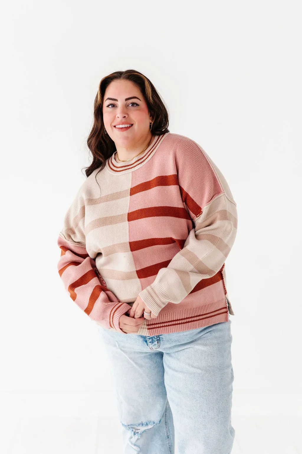 Laura Colorblock Sweater in Dusty Mauve