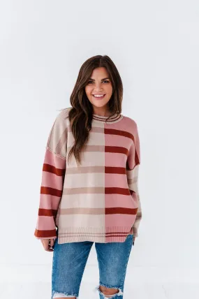 Laura Colorblock Sweater in Dusty Mauve