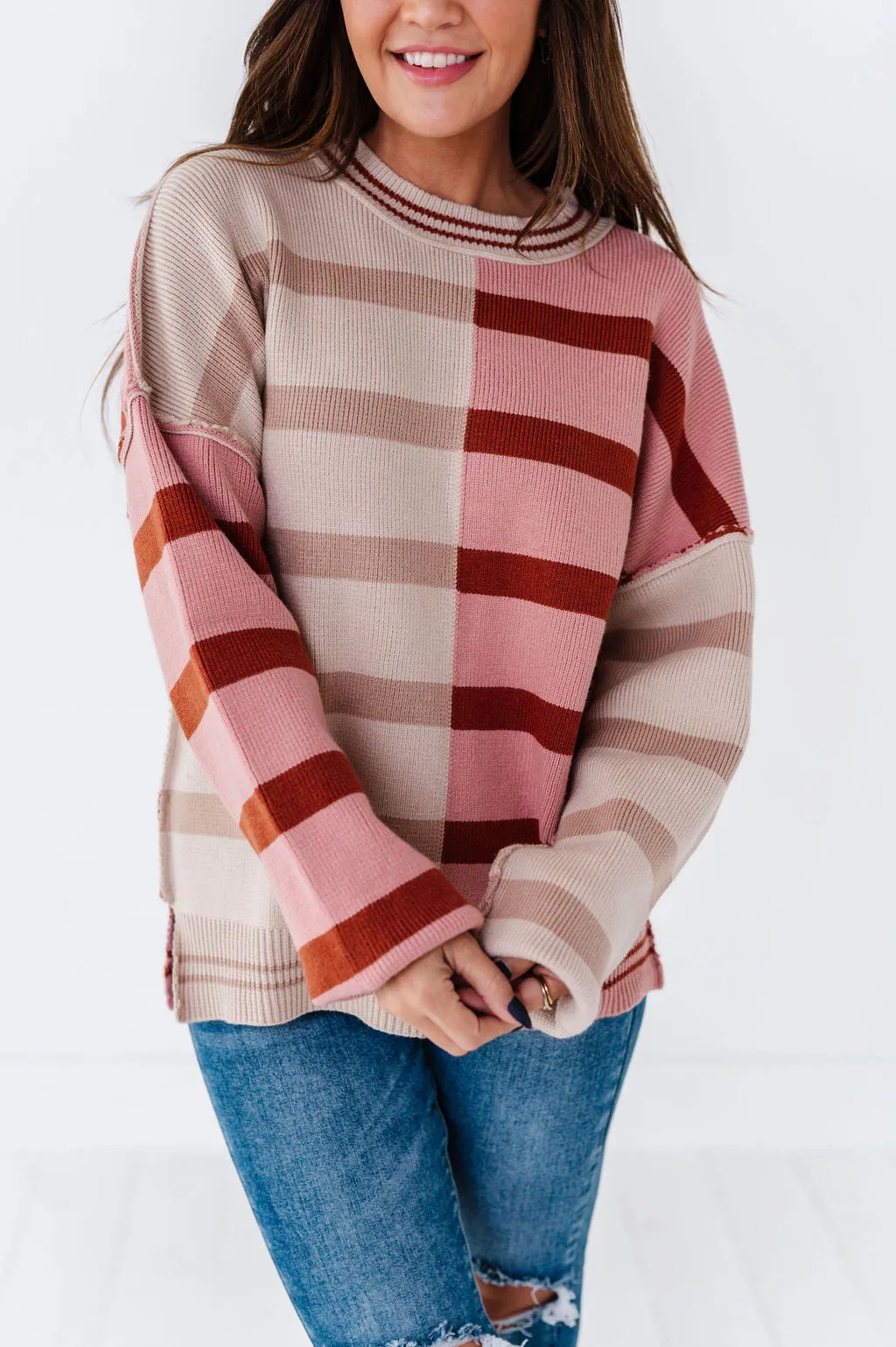 Laura Colorblock Sweater in Dusty Mauve