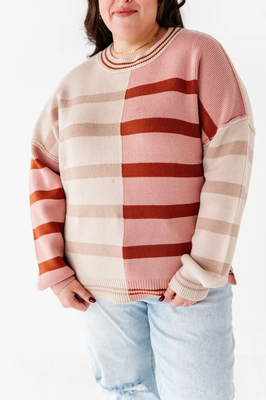 Laura Colorblock Sweater in Dusty Mauve