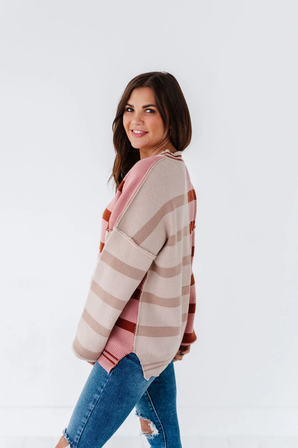 Laura Colorblock Sweater in Dusty Mauve