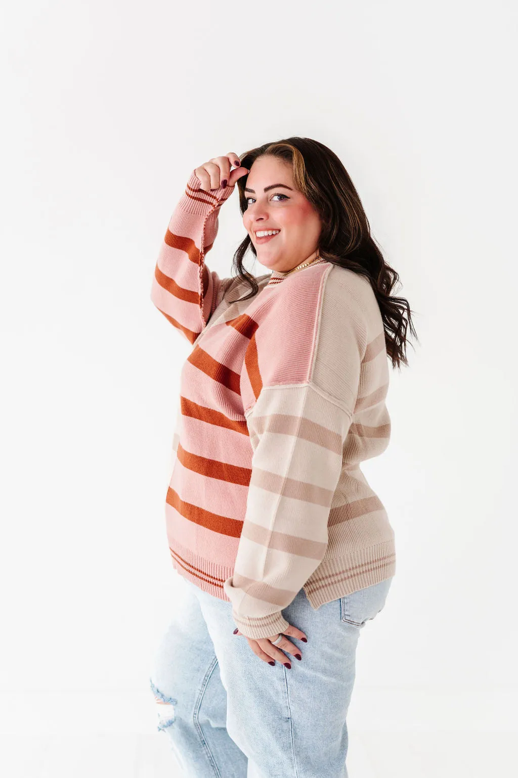 Laura Colorblock Sweater in Dusty Mauve