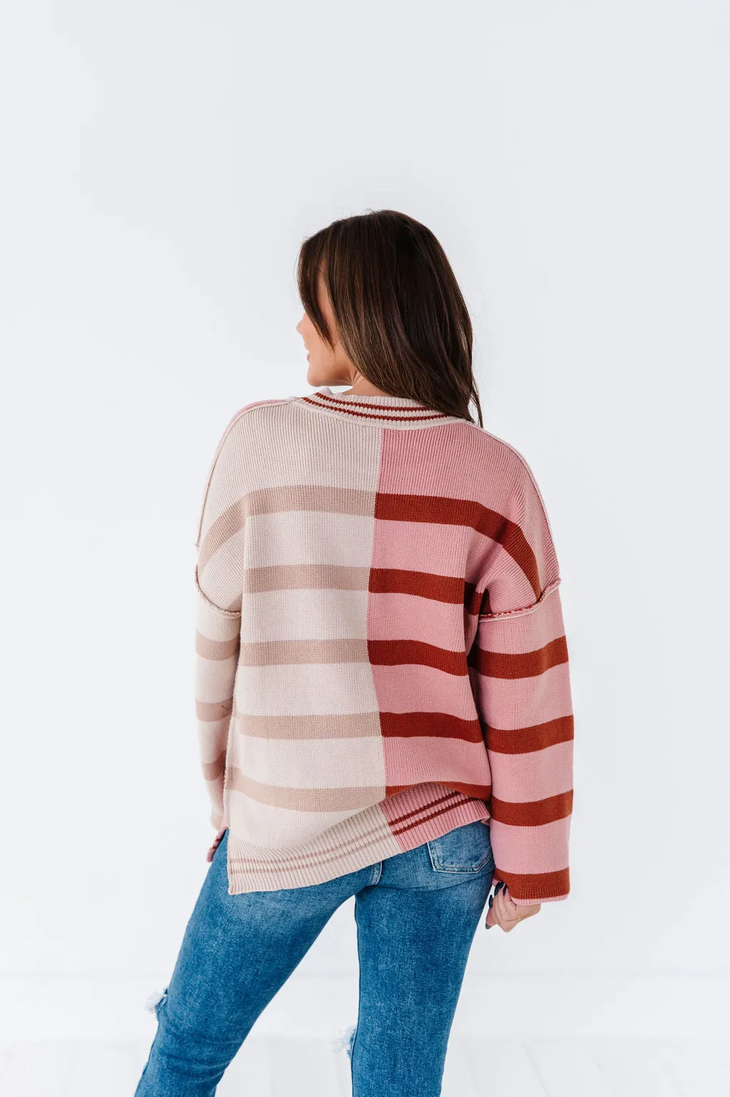 Laura Colorblock Sweater in Dusty Mauve