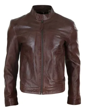 Lear Leather Classic Men's Biker Style Jacket - Brown