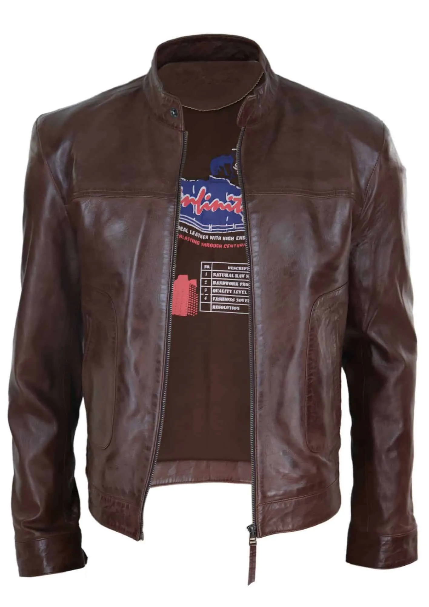 Lear Leather Classic Men's Biker Style Jacket - Brown