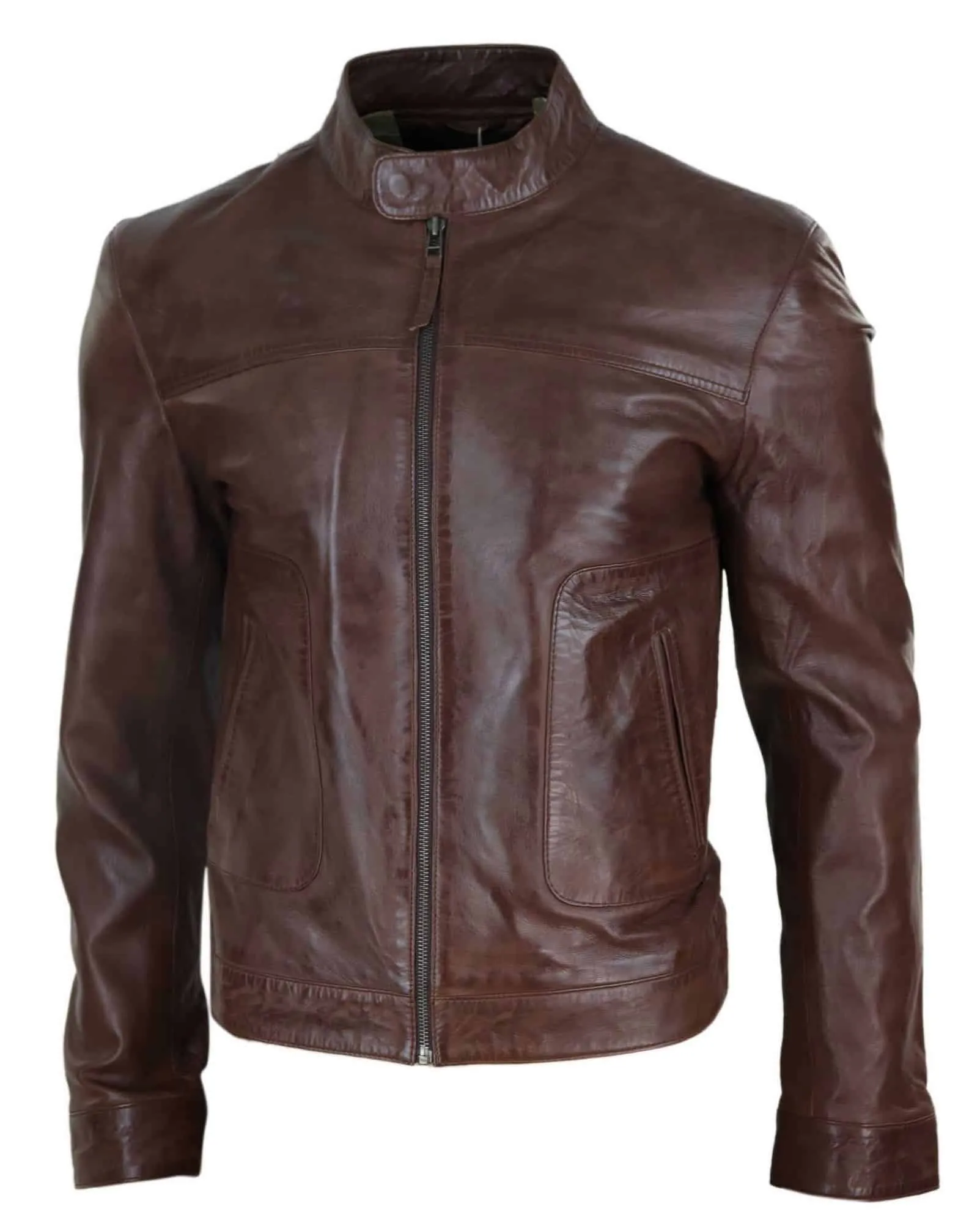 Lear Leather Classic Men's Biker Style Jacket - Brown