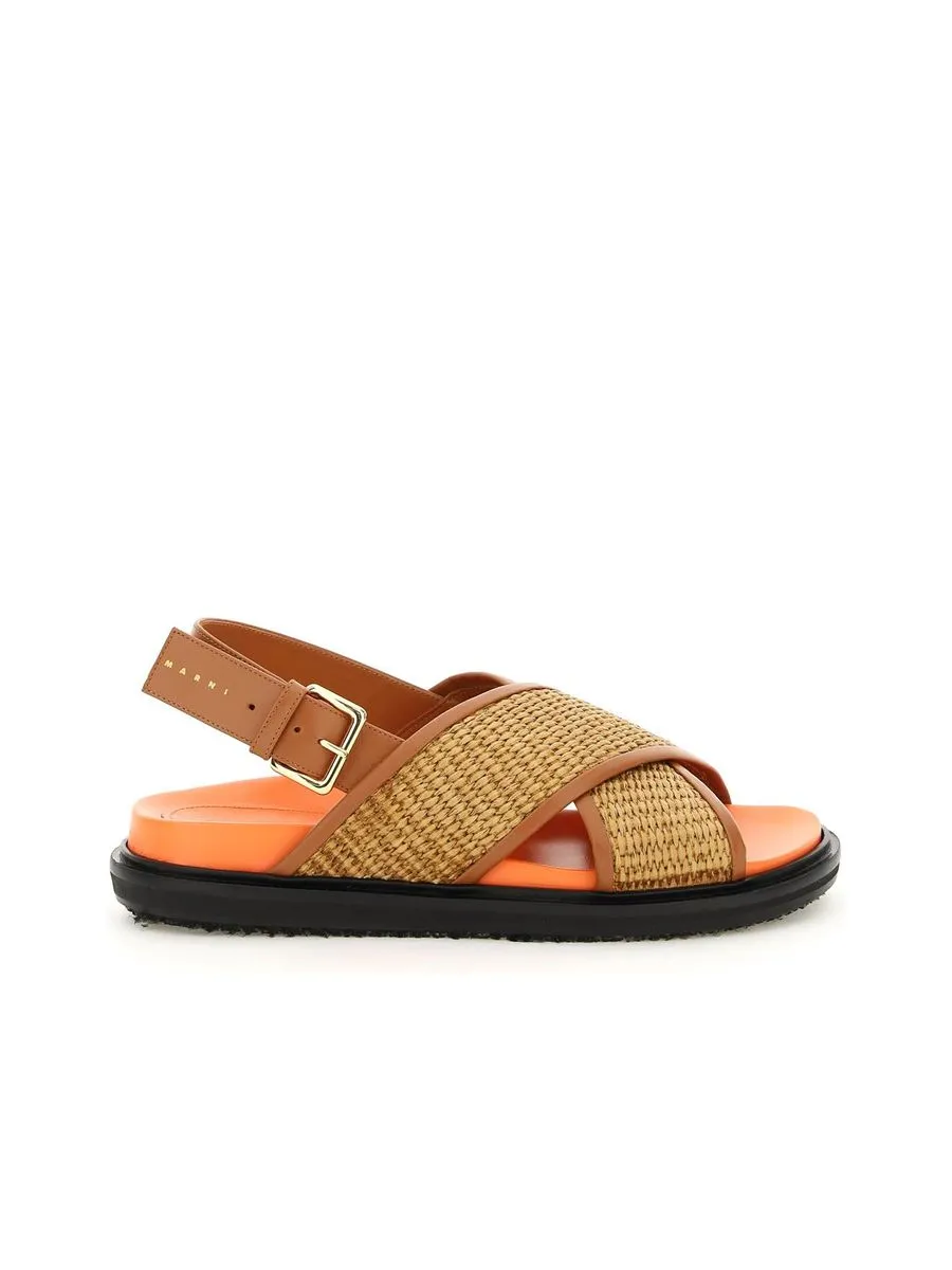 Leather And Raffia Fussbett Sandals