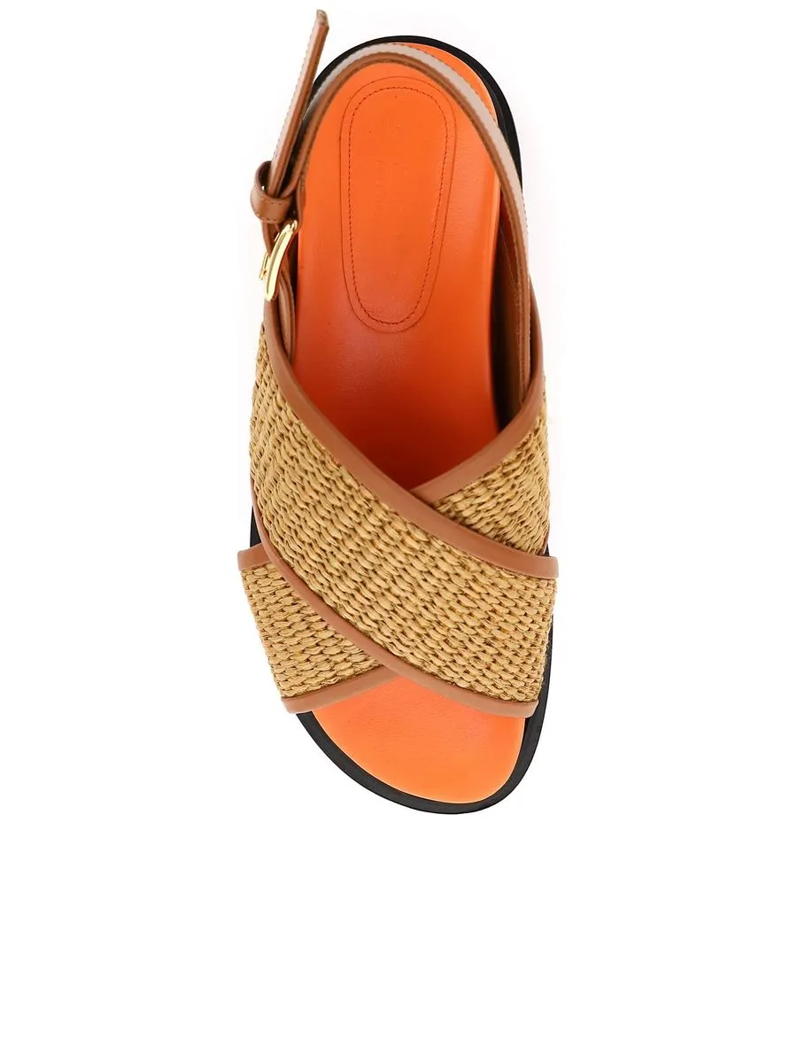 Leather And Raffia Fussbett Sandals