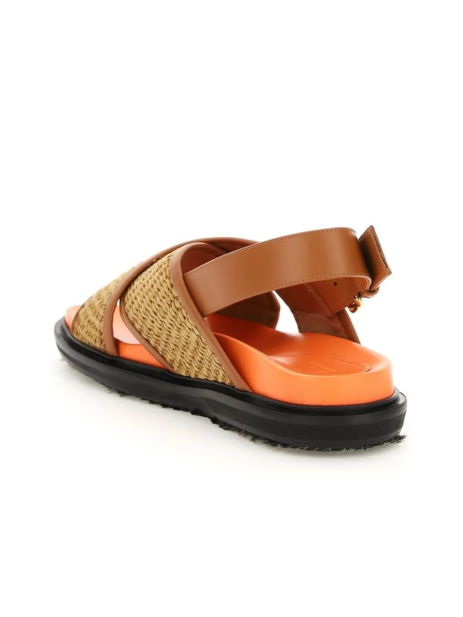 Leather And Raffia Fussbett Sandals