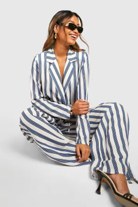 Linen Look Stripe Relaxed Fit Wide Leg Dress Pants