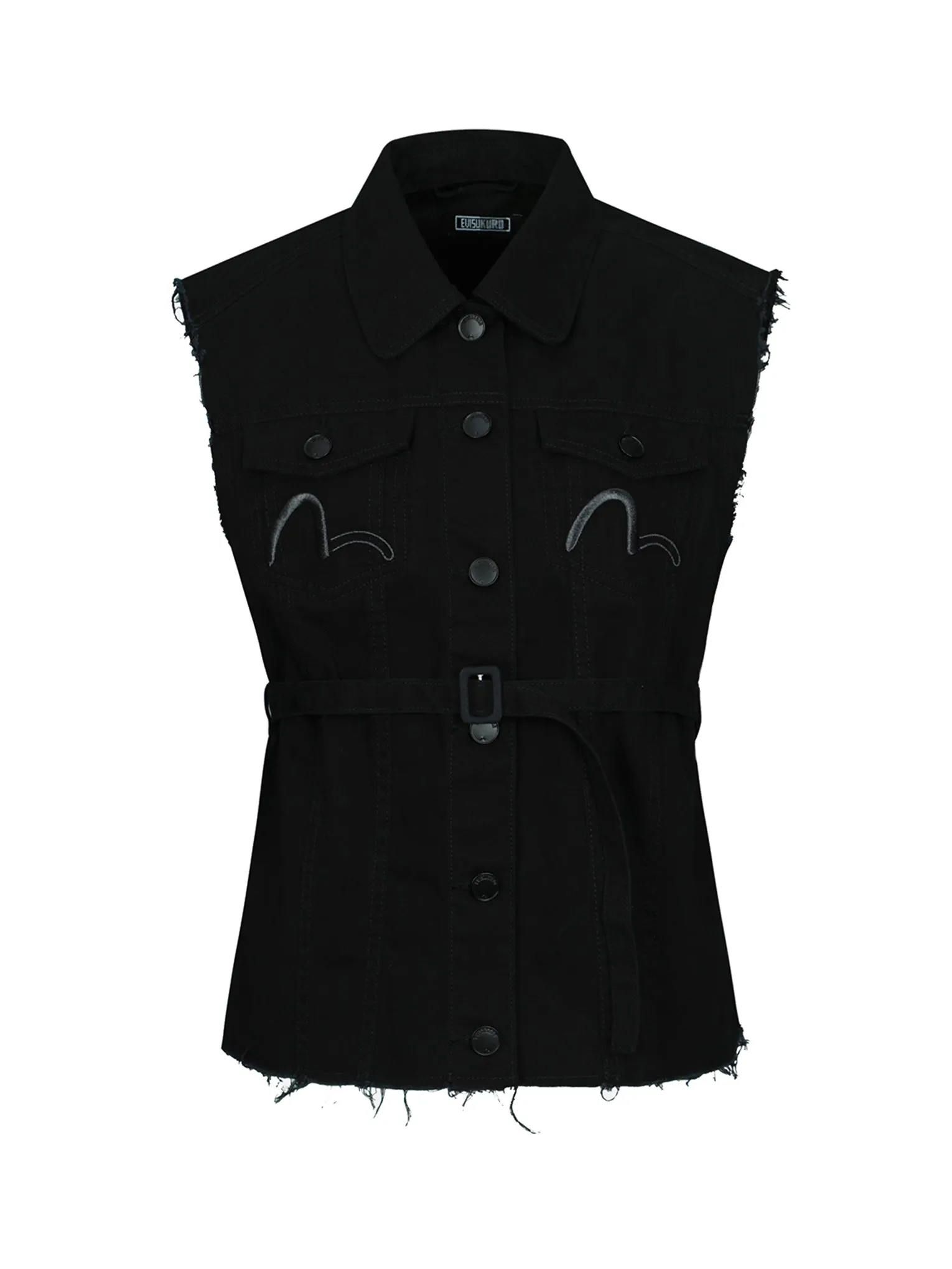 Logo Embroidery Belted Denim Vest