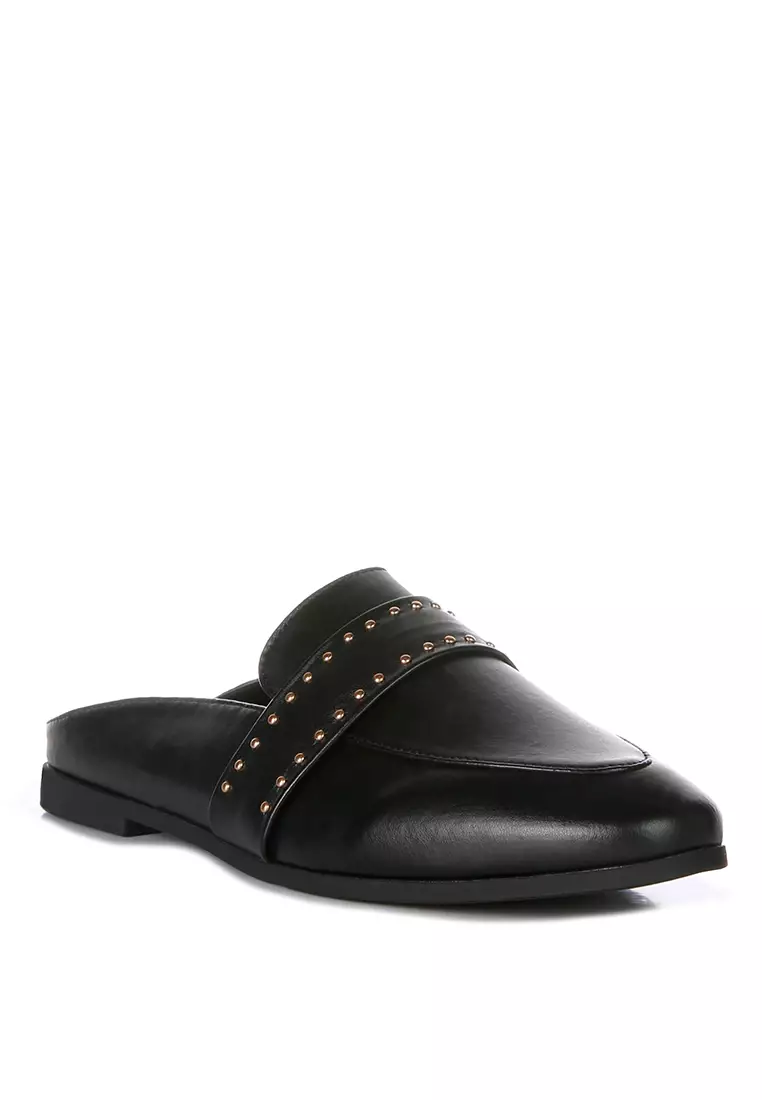 London Rag Black Studded Flat Mules