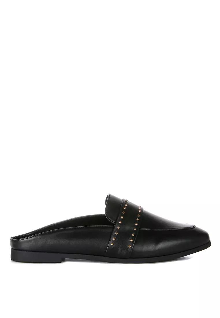 London Rag Black Studded Flat Mules