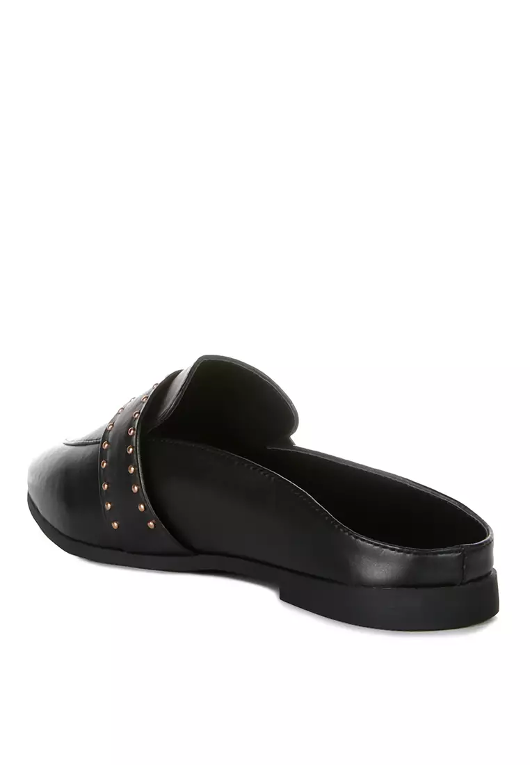 London Rag Black Studded Flat Mules