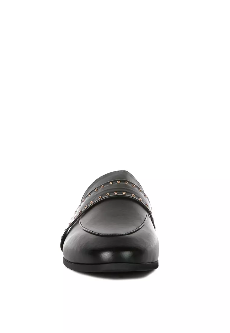 London Rag Black Studded Flat Mules