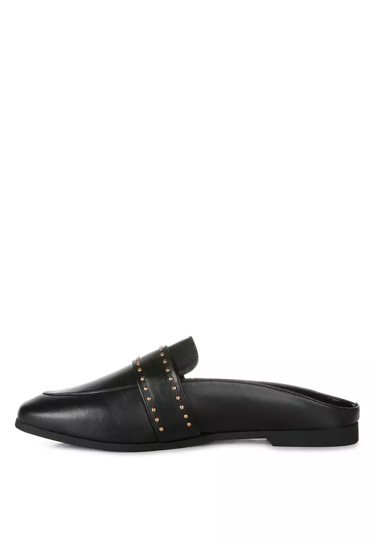 London Rag Black Studded Flat Mules