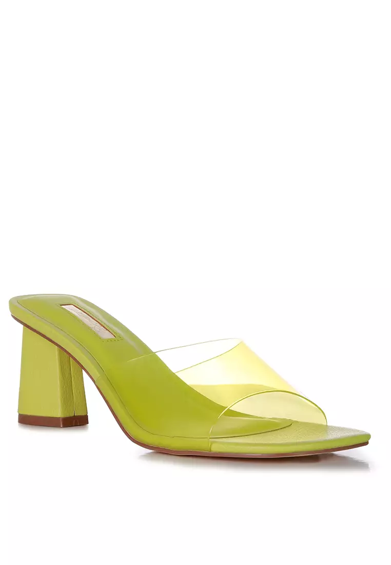 London Rag Lime Clear Strap Slip On Mules