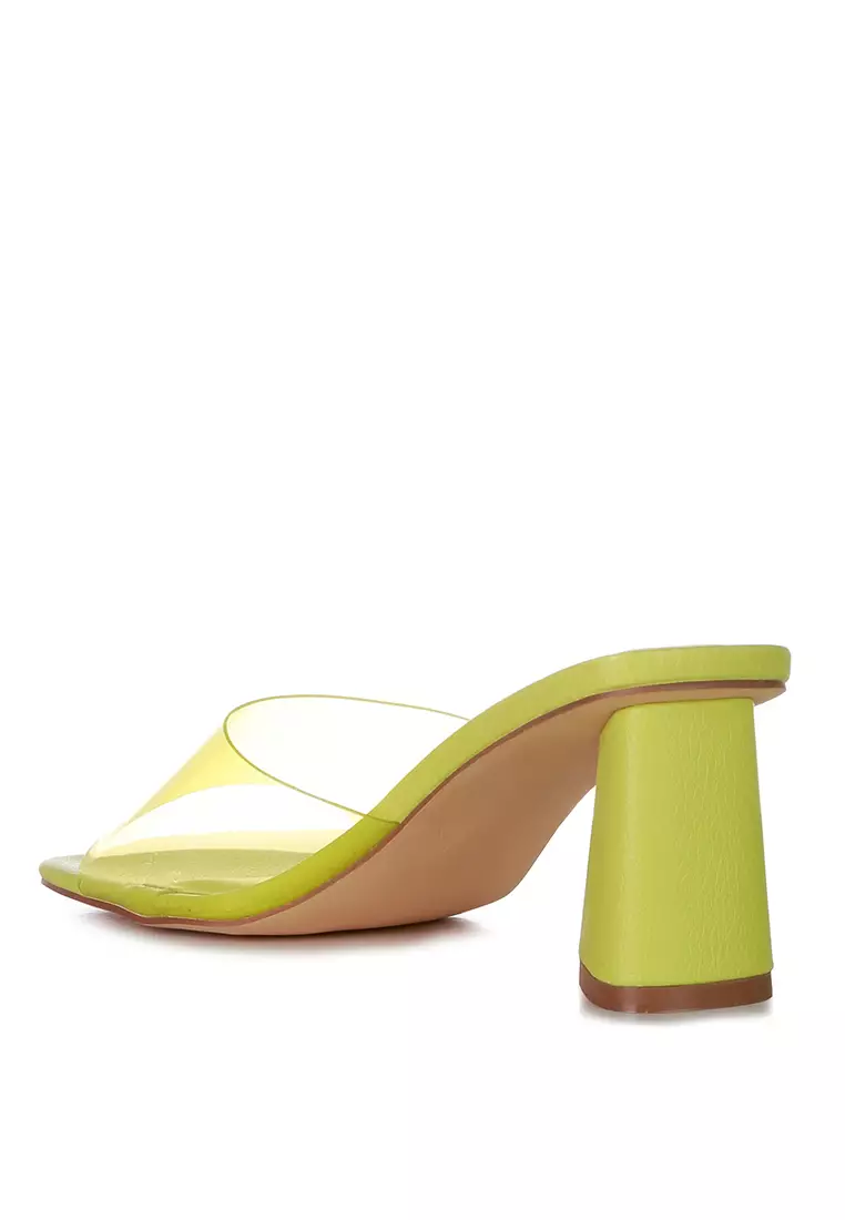 London Rag Lime Clear Strap Slip On Mules