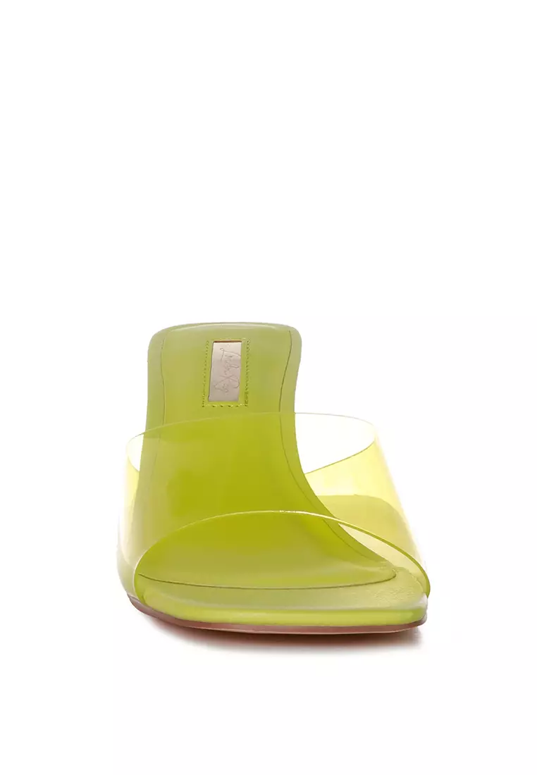 London Rag Lime Clear Strap Slip On Mules