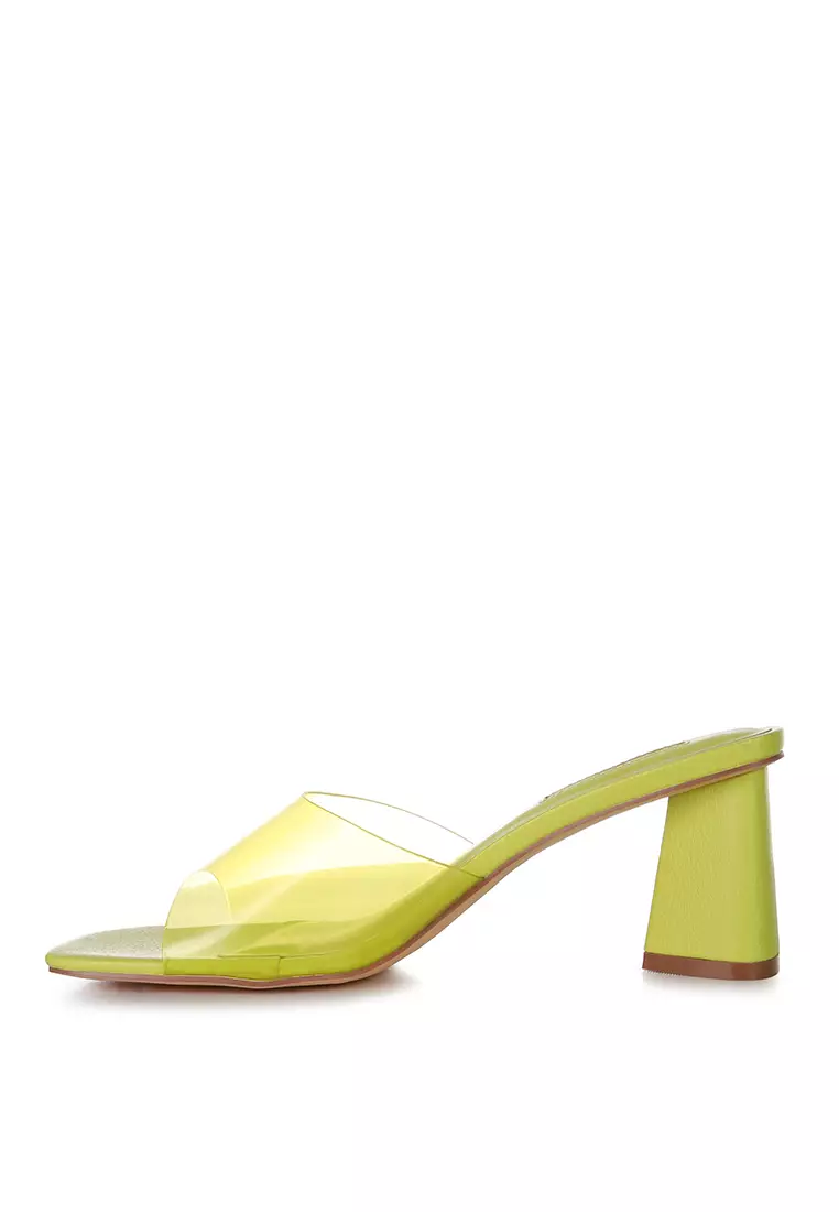 London Rag Lime Clear Strap Slip On Mules