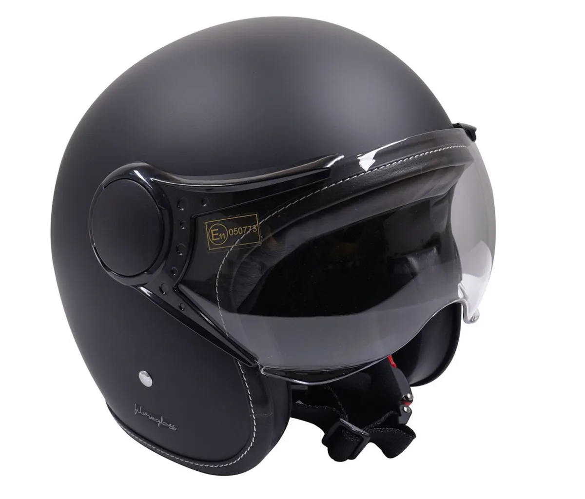 Low Profile Matt Black ECE Approved Open Face FS Retro Helmet bundle