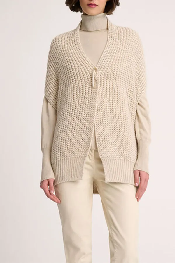 Luisa Spagnoli CALDA BEIGE ALPACA LUREX SLEEVELESS CARDIGAN