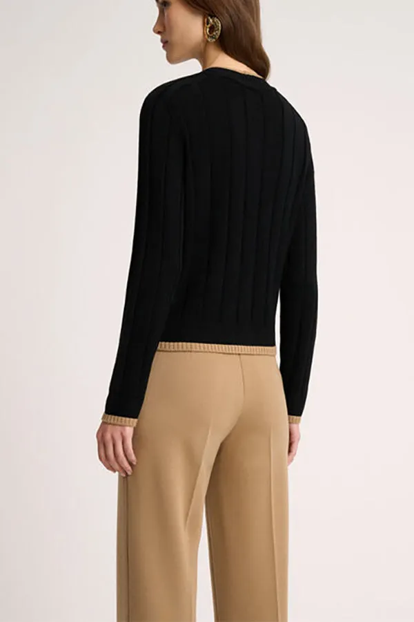 Luisa Spagnoli MOZIONE BLACK CAMEL CONTRAST TRIM CARDIGAN