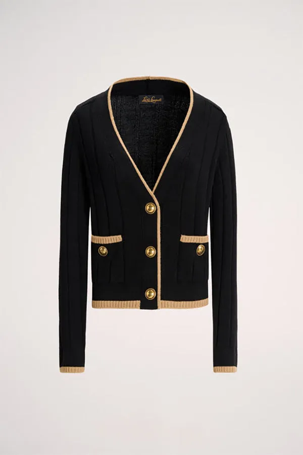 Luisa Spagnoli MOZIONE BLACK CAMEL CONTRAST TRIM CARDIGAN